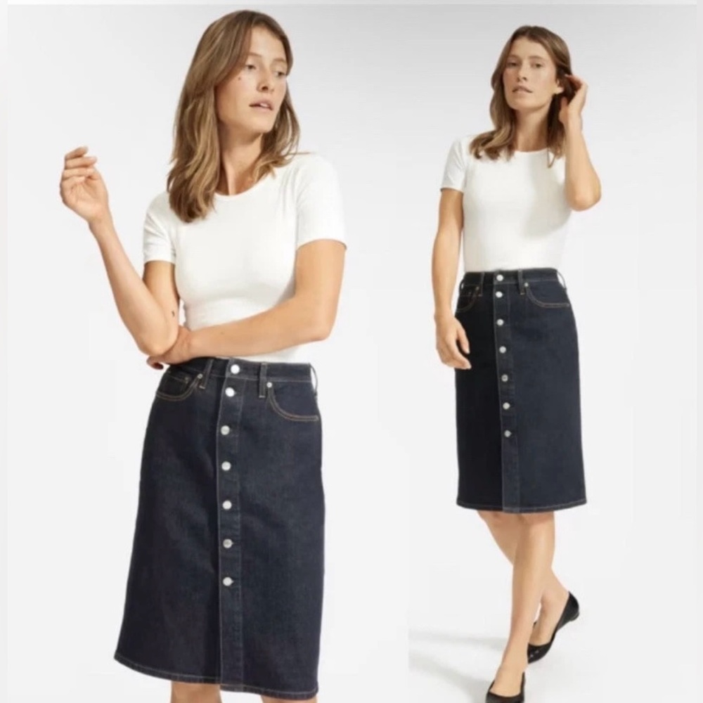 Everlane The Denim Button Down Pencil Jean Skirt Dark Wash Size 27
